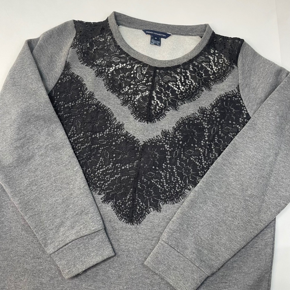 French Connection Misty Gray Lace Detail Long Sleeve Sweatshirt - Women's